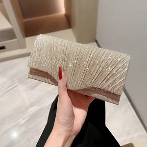 TEMU 새로운 여성용 플리츠 반짝이 이브닝 클러치, 핸드백 - 공식 행사 및 결혼식용