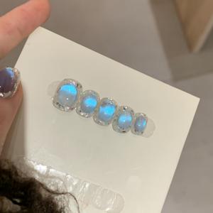 TEMU 10개입 순수 핸드메이드 글리터 블루 캣아이 고퀄리티 착용형 네일, 봄-여름 신상 탈부착 프레스온 인조네일 여성 선물 추천