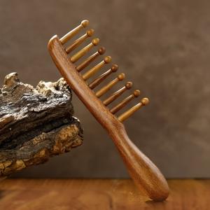 TEMU 샌들우드 빗 - 부드러운 탈모 및 두피 마사지를 위한 넓은 이빨 디자인, 2000 그릿 수제 연마 천연 목재 헤어브러시, 무색/무도장, 남녀공용 일반 머리용, 매끄러운 핸들 마감, 편안한 그립 핸들