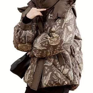 TEMU 여성용 겨울 2025 플로럴 프린트 숏 프론트 & 롱 백 두꺼운 가디건 - 캐주얼 엘레강트 레이어링 아이템, 소녀형 여성용