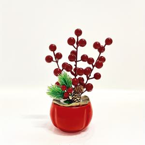 TEMU 리얼리스틱 인조 크리스마스 트리 플로럴 아레인지먼트 - 레드 베리 & 소나무 콘 장식, 빨간 화분 포함 - 무유지 식물, 홈 , 현관, 거실 테이블 센터피스, 크리스마스 하우스워밍 장식, 페스티브 베리 디자인, 배터리 불필요, 내구성 있는 플라스틱, 인테리어 디자이너용