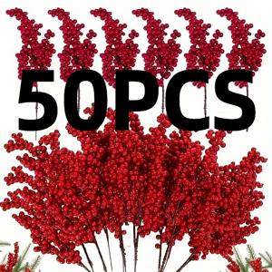TEMU 인공 라즈베리가지 50개, 8.6인치 고품질 마이크로파이버 이미테이션 스프레이, DIY 공예, 크리스마스트리, 웨딩, 홈데코, 새해 축하용 - 전원 불필요