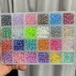 TEMU 1200개 6mm 라운드 AB 매직 컬러 비즈 - 24가지 생생한 색상 장식 진주 | 수제 주얼리 세트, 팔찌·목걸이·귀걸이용 | 통합 보관함 포함