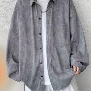 TEMU 남성용 긴팔 셔츠 - 다크 네이비 블루 버튼업 블라우스, 비탄력 원단으로 포멀 & 캐주얼 착용 가능 - 봄/가을 시즌 - 사무실, 웨딩, 파티룩에 적합한 쉬운 관리 버튼업 셔츠, 루즈핏, 부드러운 소재, 스타일리시 상의