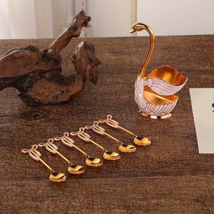 TEMU 파리다비오 7피스 스완 커피 스푼 세트 (스완 홀더 1개 + 장식용 스푼 6개), 커피, 차 및 디저트용 스타일리시한 디저트 도구. 홈 데코, 커피 테이블, 애프터눈 티 & 파티에 이상적, 주방 애호가와 차 애호가를 위한 완벽한 선물