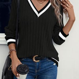 TEMU 여성용 우아한 캐주얼 롱라인 스웨터 - 스트레치 오피스부터 데일리까지 세련된 풀오버, 기계세탁 가능 가을/겨울 상의 (DJ0708073), 겨울 옷장, 스타일리시 풀오버, 내구성 있는 디자인, 다재다능한 탑, 직장인 여성에게 적합