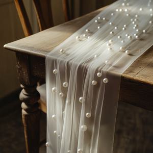 TEMU 1개 고급스러운 화이트 진주 느낌의 시트 테이블보 - 럭셔리 웨딩, 파티, 홈 데코용 - 대형 5.25x9.8ft 플로럴 디자인 - 실내/야외 이벤트 및 크리스마스 장식용 쉬운 세탁 폴리에스터 원단, 펄 장식, 기계 제작