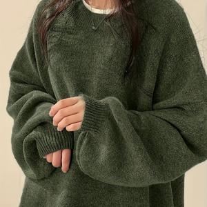 TEMU 여성용 오버사이즈 라운드넥 스웨터 퍼프 슬리브 블라우스 - 가을 겨울 레이어링에 딱! 부드럽고 포근한 올시즌 스웨터, 캐주얼 엘레강스 블라우스 (단색) - 손세탁/드라이클리닝, 청바지, 드레스, 스마트 룩 모두 활용 가능 -|블라우스|여성원피스|청바지