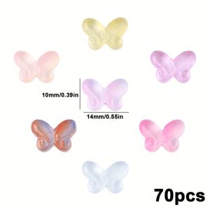 TEMU 70개 컬러풀 유리 나비 비즈 - 생동감 넘치는 반투명 색상, 정교한 날개 디자인, 랜덤 컬러 믹싱, 매끄러운 표면, DIY 목걸이·팔찌·펜던트용, 나비 장식 액세서리