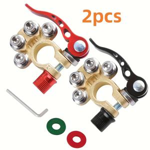 TEMU 2개 배터리 터미널 클램프 커넥터, 정밀 베이 레드 & 블랙 디자인, 양극 표시 포함, 자동차 배터리 멀티홀 터미널 카드, 빠른 분리형 터미널, 휴대용 아크 설계