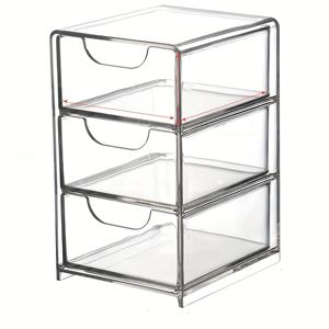TEMU 아크릴 투명 화장품 정리함 - 3단 서랍 포함, 립스틱·아이섀도우·브러시·스왑 보관용 다중 수납 박스, 내구성 있는 카운터탑 오거나이저 (욕실·화장대·사무실 책상용), 세련된 디자인과 선명한 가시성