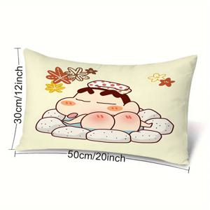 TEMU 1개 귀여운 만화 일본 애니메이션 프린트 직사각형 베개 커버, 사이즈 30x50cm/12x20인치 - 양면 인쇄, 지퍼 클로저, 세탁기 사용 가능한 폴리에스터, 사무실, 거실 및 침실 장식에 완벽, 집이나 휴일 선물 장식용 (베개 삽입물 미포함)