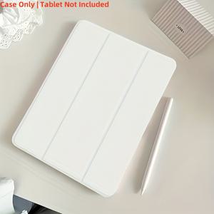 TEMU 순백색 삼단 접이식 스탠드 및 펜 슬롯 포함 아이패드 에어 4세대/5세대(10.9인치), 7/8/9세대(10.2인치), 5/6세대(9.7인치), 에어 3세대(10.5인치), 프로(11인치)용 방수 태블릿 보호 케이스