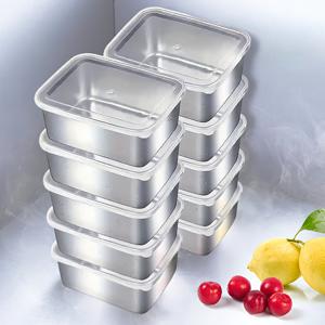 TEMU 20개 스테인리스 정사각형 식품보관용기 (뚜껑 10개 + 상자 10개), 쌓기 가능, 밀폐제조로 채소·과일·샐러드·고기에 적합. 주방 수납장/냉장고/냉동고 안전한 야외 피크닉 사이즈별 분할