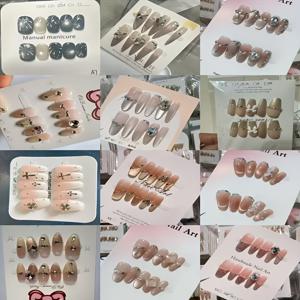 TEMU 10개 네일 아트 키트 - 랜덤 미스터리 핸드메이드 프레스온 네일, 숏 & 롱 발레 쉐입, 핫핑크 & 퍼플 캣아이 디자인, 재사용 가능한 여성용 네일, 재사용 가능한 인조 네일, 파티용, 젤 글루 1개 및 네일 파일 1개 포함