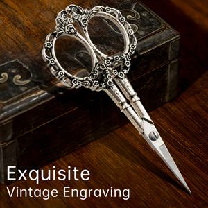 TEMU 1개 스테인리스 스틸 앤티크 플로럴 가위 - 정교한 손잡이 디자인의 인체공학적 자수용 가위, 천 및 실, 사무실 및 가정용, 우아한 스타일, 광택 마감