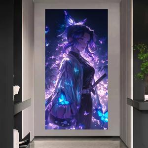 TEMU 1개 애니메이션 캔버스 아트 프린트 - 활기찬 보라색 머리 캐릭터와 나비 날개, 액자 없는 현대 벽 장식 침실, 거실 또는 주방용 - 15.75x29.53인치, 침실 벽 예술 | 생동감 있는 캐릭터 디자인 | 상세한 의상 예술, 애니메이션 방 장식