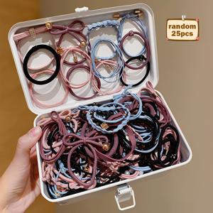 TEMU 25/50개 다색 헤어 타이 - 손상 없는 탄성 헤어 밴드 2가지 스타일 (곱슬 & 직모), 땋은 머리, 포니테일, 번을 위한 부드러운 고정 - 하루 종일 볼륨 & 스타일, 대량 팩 (25개 또는 50개) - 헤어스타일 필수품