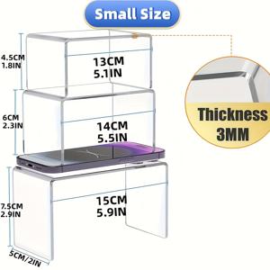 TEMU 3개 아크릴 디스플레이 스탠드 세트 - 투명 직사각형 팝업 선반, 장식 보관, 컵 홀더, 소매점 디스플레이 케이스용, 무광 마감, 가정 및 사무실 장식에 적합, 사무실 장식 | 모던 디스플레이 | 아크릴 구조
