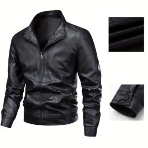 TEMU 가을 겨울 남성용 레더 자켓, 라펠, 지퍼형 오픈, 바이커 수트, 따뜻하고 편안한 솔리드 컬러, 사이클링/비즈니스/캐주얼웨어/할로윈 파티에 적합