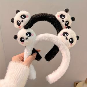 TEMU 2개 여성용 블랙 앤 화이트 판다 플러시 와이드 브림 헤어밴드 - 일상 사용, 파티 및 캐주얼 의상용 귀여운 동물 머리 액세서리, 파티 헤어밴드 | 장난기 있는 디자인 | 부드러운 질감, 브랜드 | 트릭키 수집가용 | 아이비 아이, 패션 테이프 헤어 클립 여성 착용, 평범한 패션 일상 초상화용 빗 크레이지 호스 수기 전용 그랜니 스티 헌 그린