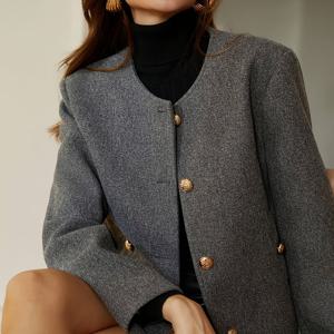 TEMU 여성용 우아한 회색 트위드 - 숏 기장, 긴소매, 버튼업 앞면, 단색, 사계절 활용 가능한 캐주얼 & 포멀 웨어 재킷, ASL 디자인, 다재다능한 패션 | 클래식 스타일 | 구조적인 핏|반팔