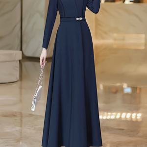 TEMU 여성용 우아한 V넥 롱슬리브 머메이드 이브닝 드레스 - 풀 A라인 스윙 트레인, 슬림핏 허리 강조 롱 포멀 파티 웨딩 게스트 드레스, 지퍼 백 & 풀 길이 밑단 (세탁기 사용 가능) - 가을 겨울 가운|여성원피스|가을원피스|드레스