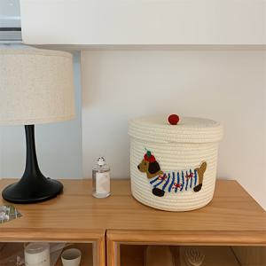 TEMU 현대적인 대용량 방진 보관 바구니 뚜껑 포함, 짠 로프 정리함, 가정용 적합, 다기능 덮개가 있는 가정용품 컨테이너, 선반 바구니, 대형 개용 개 장난감 바구니, 개 장난감 상자, 보관 바구니, 보관 상자, 정리 및 보관