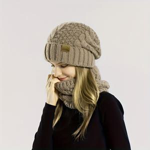 TEMU 여성용 편안한 겨울 필수품 1세트 - 심플하고 우아한 따뜻한 모자 & 스카프, 눈 보호 기능, 스키, 하이킹 및 일상 야외 활동에 완벽, 핑크 스키 마스크 귀, 여성용 겨울 모자 스카프 세트|등산모자