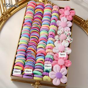 TEMU 155개 귀여운 꽃무늬 헤어 액세서리 세트, 3D 플라워 클립 및 다양한 머리끈 & 헤어밴드 포함 - 매일의 달콤하고 매력적인 헤어스타일에 필수, 소녀와 여성에게 완벽, OPP 가방 포장, 크리스마스/새해/생일 선물, 머리용 리본, 소녀용 후크, 머리끈용 재료, 머리핀 세트, 꼬리 및 후크 여성용, 머리 스크런치, 머리 장식, 소녀용 헤어 액세서리