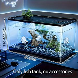 TEMU 대형 사각 투명 플라스틱 어항 - 현대적인 직사각형 수족관 뚜껑 포함, 내구성 있는 ABS 소재, 액세서리 미포함, 홈 데코 및 선물용으로 완벽, 수족관 액세서리, 장식용 어항, 매끄러운 디자인, 부드러운 표면, 생생한 물고기용 어항, 홈 어항