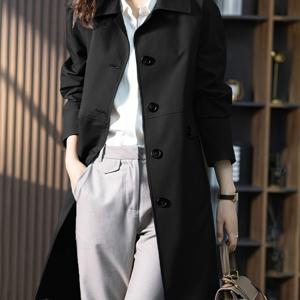 TEMU 엘레강트 브리티시 트렌치 코트 - 버건디 칼라 재킷, A라인 슬림핏 테일러드 아우터웨어, 캐주얼 및 데일리용, 세탁기 사용 가능 클래식 코트 (가슴 포켓 없음, 단색) - 프로페셔널 & 일상 사용