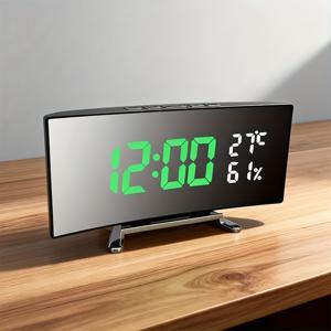 TEMU 모던 대형 LED 디지털 시계 - 화이트/그린 디스플레이, USB/(AAA), 12/24시간 모드, 싱글 벨 알람, 온도 & 습도 모니터, 사무실/침실용 독특한 모던 침대 시계 - 쉽게 읽히는 LCD 화면|시계