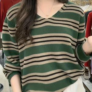 TEMU 여성용 시크 V넥 스웨터 - 긴소매, 컬러 블록 디자인, 브라운 & 세로 , 봄/가을 캐주얼 스타일, 캐주얼 웨어| 패턴|구성, 스웨터 드레스