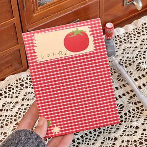 TEMU 80매 A6 토마토 노트북 - 애니메이션 만화 스타일 빈 페이지, 토마토 & 토마토 잎 패턴, 레드 화이트 체크 커버, 매트 포켓 저널, 불렛 저널링, 플래너, 도트 노트북 (스티커 호환)