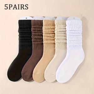 TEMU 여성용 보온 겨울 타이츠 5팩 - 미드컬프 ~ 미드크루 길이 (크루 핏) - 5가지 중립 색상 (블랙, 브라운, 베이지, 화이트) - 캐주얼 복장, 레이어링 및 추운 날씨용 대량 양말 - 내구성 & 부드러움