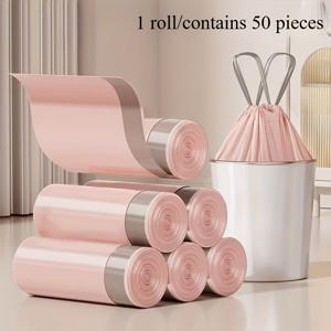 TEMU 1롤/50개 아이스 베리 핑크 헤비듀티 두꺼운 지퍼 쓰레기 봉투 - 방수 주방, 기숙사 & 야외 쓰레기 봉투, 안전한 잠금 장치, 내구성 있는 플라스틱 쓰레기 봉투, 가정용, 학생 생활 공간, 야외 청소용, 랜덤 그레이 화이트, 기숙사 쓰레기 봉투