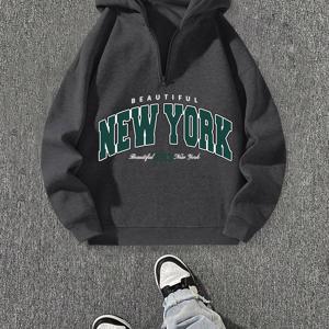 TEMU 남성용 캐주얼 지퍼업 후드티 1개 - 단색, 레귤러 핏, 세탁기 사용 가능, 봄/가을 전환 sezon 의류, 출퇴근 및 일상복으로 적합, 리벳 커프스 하프 지퍼 후드 스웨트셔츠