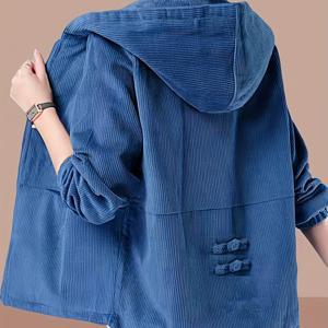 TEMU 여성 후드 지퍼 재킷 - 한국 스타일 코듀로이 코트, 루즈핏 긴소매 지퍼 가디건, 앞면 포켓, 가을/겨울용 논스트레치 원단