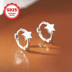 TEMU 1쌍 스털링 실버 소형 원형 귀걸이, 여성 데일리 파티 휴일 귀여운 별 귀 액세서리, 댕글 주얼리, 캐주얼 웨어 귀걸이,휴일 액세서리,매달린 귀걸이,정교한 장인 정신,가벼운 귀걸이,여성용 귀걸이,매달린 귀걸이,트렌디한 액세서리,여성 패션