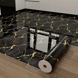 TEMU 1롤 초두께 3mm 대리석 바닥 & 벽 스티커 - 붙였다 떼는 접착식 비닐 타일, 방수 & 쉬운 청소 럭셔리 대리석 디자인 (블랙/화이트/골든, 그레이/화이트, 베이지/그레이) 욕실, 주방, 거실, 침실 리모델링용