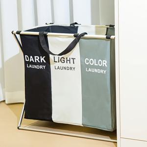 TEMU 헤비듀티 접이식 빨래 분류 바구니 - 알루미늄 프레임 3단 세탁함, 공간 절약형 세탁실 정리함, 대용량 옷걸이통 (집, 욕실, 침실용) - 간편 조립 세탁장기, 미니멀 디자인, 내구성 있는 원단, 가벼운 구조, 슬림한 스토리지 솔루션, 튼튼한 프레임, 소형 공간 해결책