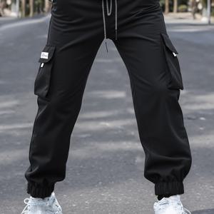 TEMU 남성용 플러스 사이즈 그레이 카고 팬츠 - 스트리트웨어 스타일, 스트레치되지 않은 면, 포켓이 있는 정규 핏, 올 시즌 편안함, 플러스 사이즈 캐주얼 팬츠, 플러스 사이즈