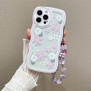 TEMU 아이폰14/14Plus/14Pro/14ProMax,iPhone13/13Pro/13ProMax,iPhone12/12Pro/12ProMax,iPhone11/11Pro/11Pro Max용 보라색 꽃과 끈 웨이브 엣지 폰 케이스