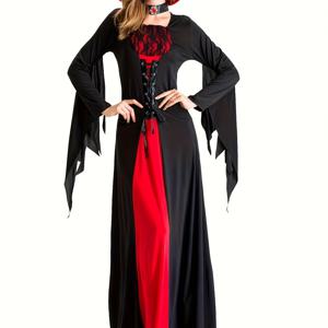 TEMU 할로윈용 레이스 장식 드레스, 뱀파이어 코스프레용 긴팔 드레스, 여성 의류, 카니발|코스프레