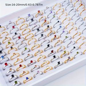 TEMU 10개 럭셔리 라인스톤 스테인리스 스틸 반지 - 남성 및 여성용 우아한 원형 및 타원형 디자인, 제안, 약혼 및 데이 선물에 완벽, 결혼 액세서리 | 우아한 반지 디자인 | 라인스톤 장식, 여성용 반지