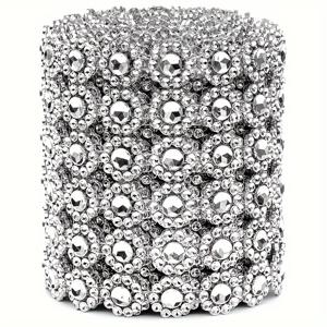 TEMU 2야드, 플라스틱 꽃 라인스톤 리본, 결혼식, 케이크, 화분 장식, 파티용 플라스틱 꽃 메시 라인스톤 리본