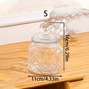 TEMU 1pc 유리병, 하트 모양의 뚜껑이 있는 재사용 가능한 밀폐용기, 건조 과일, 곡물, 애완 동물 식품용, 투명한 주방 및 식료품 보관, 식료품 보관 및 정리