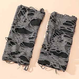 TEMU 여성과 남성을 위한 개성적인 장식이 된 손가락이 노출된 스타일리시한 탄력 있는 손목 커버가 있는 클래식 그레이 찢어진 장갑