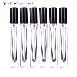 TEMU 6개입 10ml 두꺼운 투명 유리 향수 병 고품질 사각형 및 원형 리필 가능한 스프레이 아토마이저 병, 검정 금색 은색 뚜껑